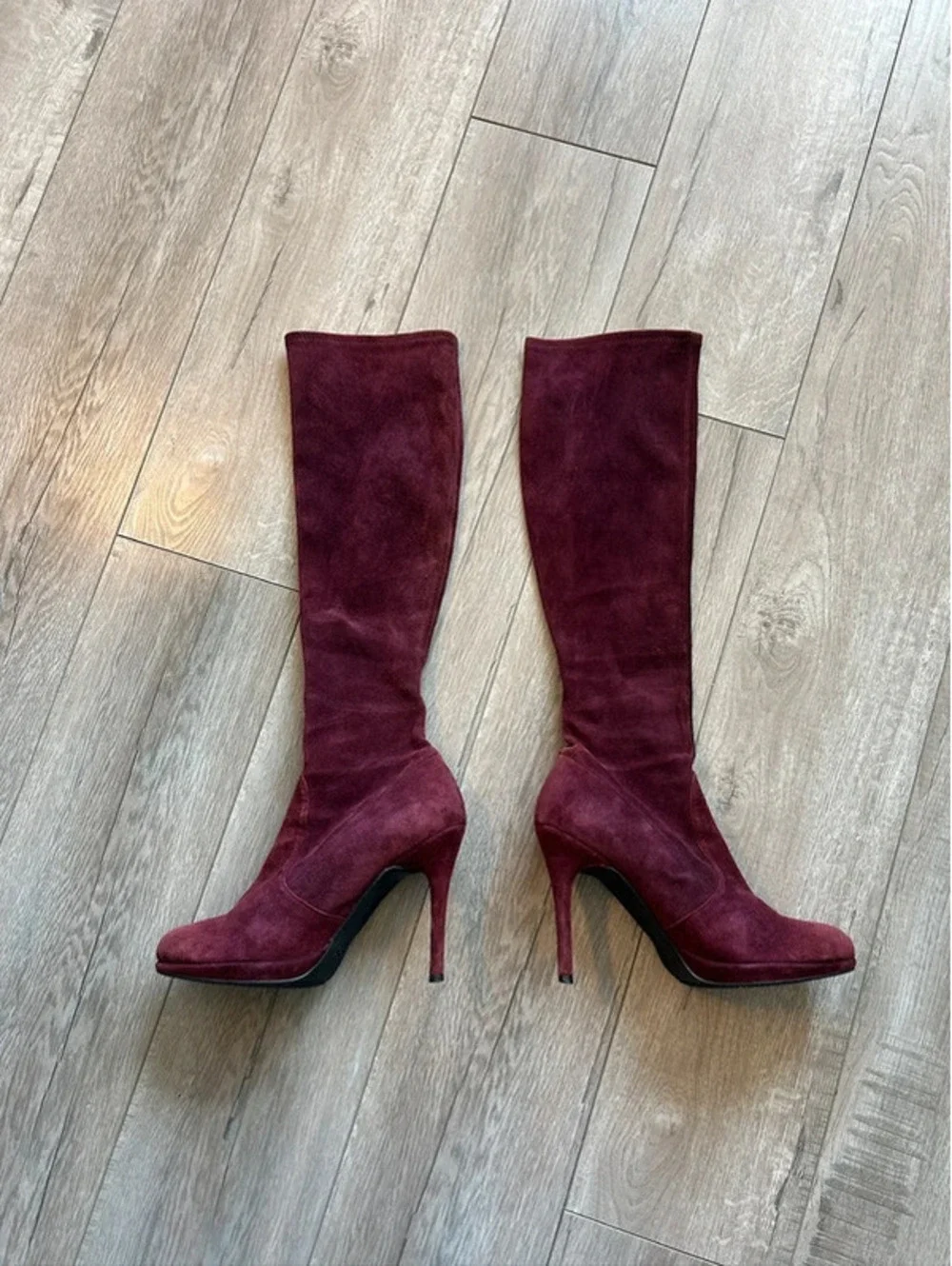 Y2K Velvety Maroon Knee High Boots